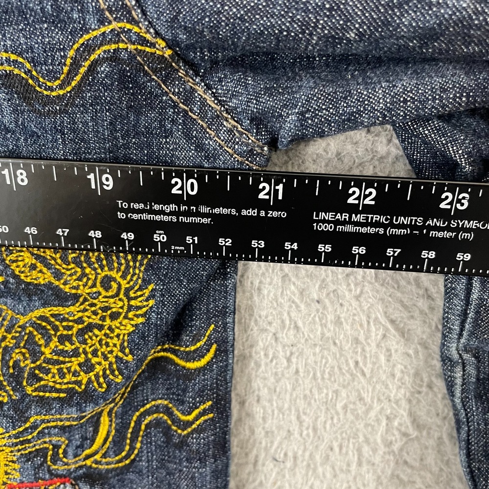 Paco Jeans Dragon Embroidered Demim Jacket Women L Dark Wash Y2K - Picture 9 of 11